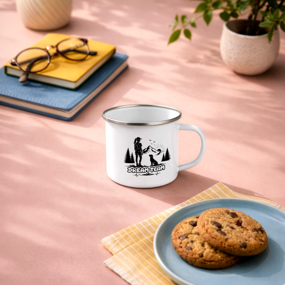 Frauen Dream Team Emaille-Tasse - Weiß