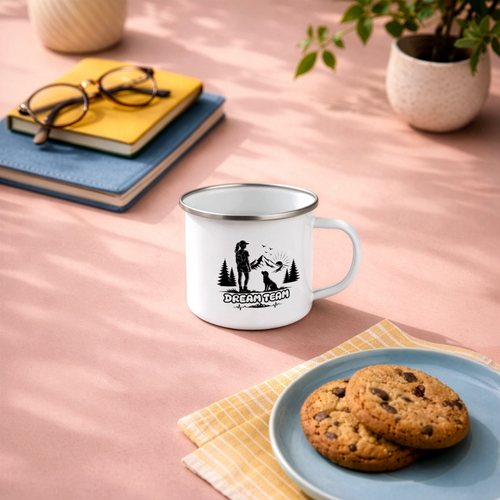 Frauen Dream Team Emaille-Tasse - Weiß