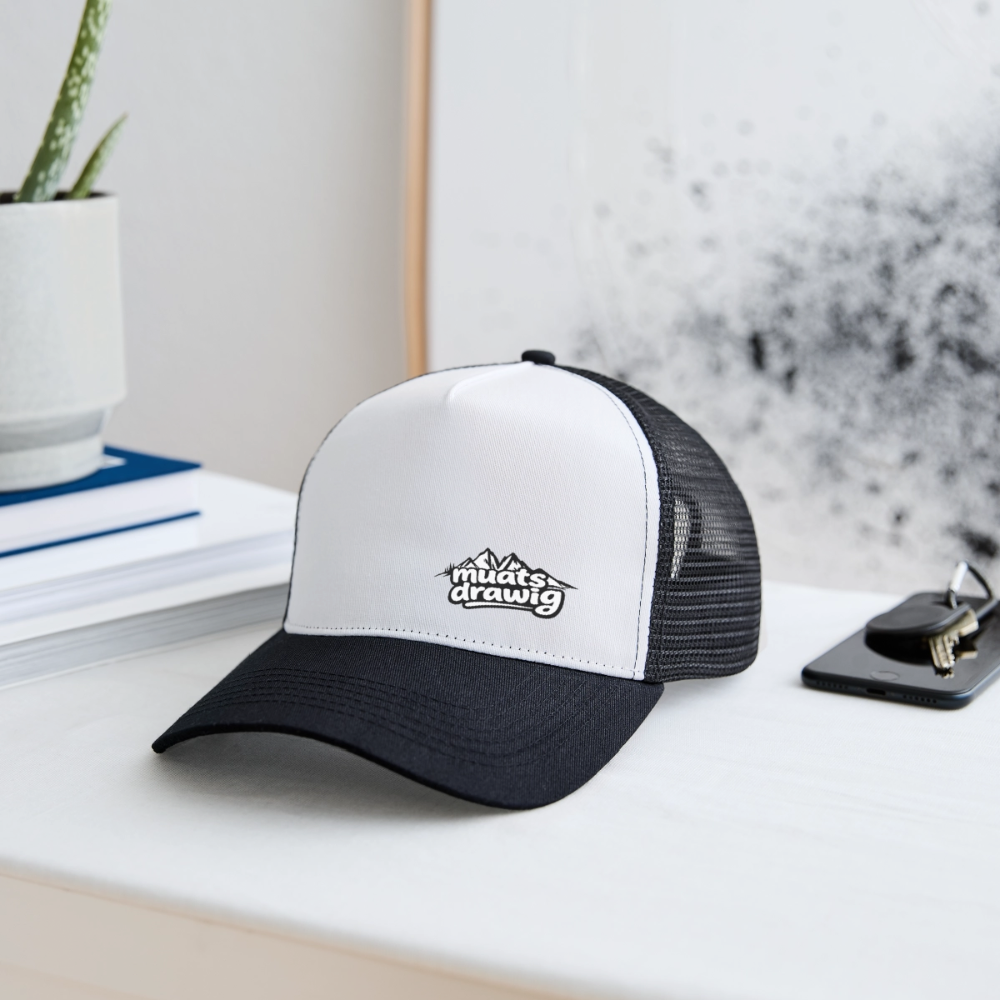 Trucker Cap Unisex - muats drawig - Weiß/Schwarz