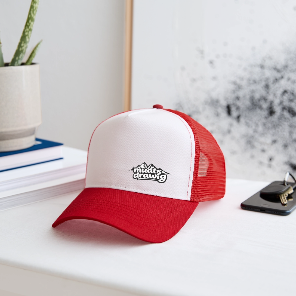 Trucker Cap Unisex - muats drawig - Weiß/Rot